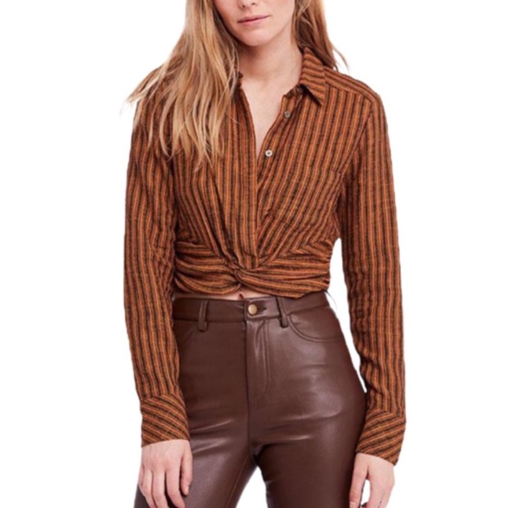 Free People Lust for Life Striped Twist-Front Top Moroccan Spice Size Small